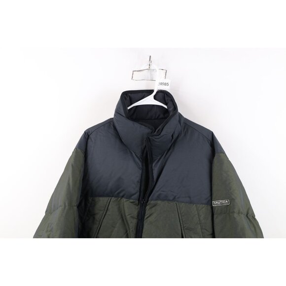 Vtg 90s Nautica Competition Mens Large Spell Out Color Block Down Puffer Jacket - Picture 2 of 16